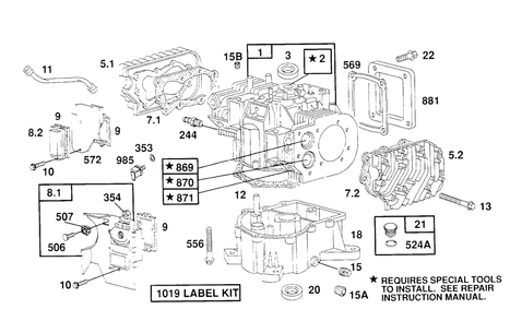 Cylinder,cylinder Heads,sump Diagram and Parts List for 404707-1209-XX  Briggs and Stratton Engine